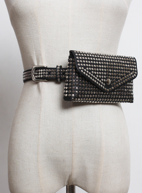皮带款小腰包女20172018新款潮铆钉韩版休闲个性时尚ins手机包包
