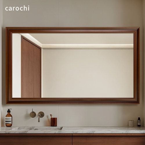 中古复古卫生间挂墙式实木浴室镜