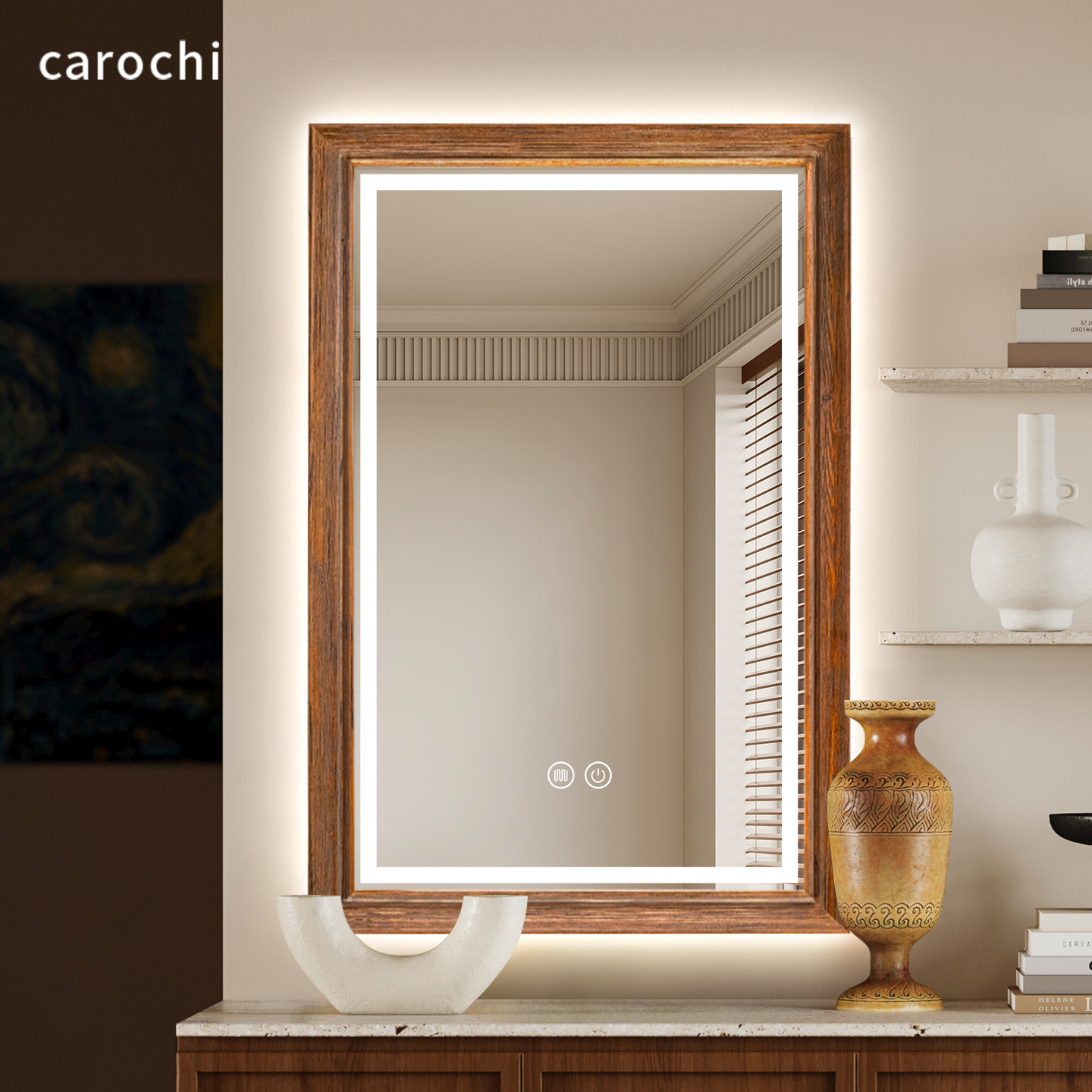 中古智能镜led带灯卫生间镜子洗漱台梳妆镜挂墙式定制实木浴室镜