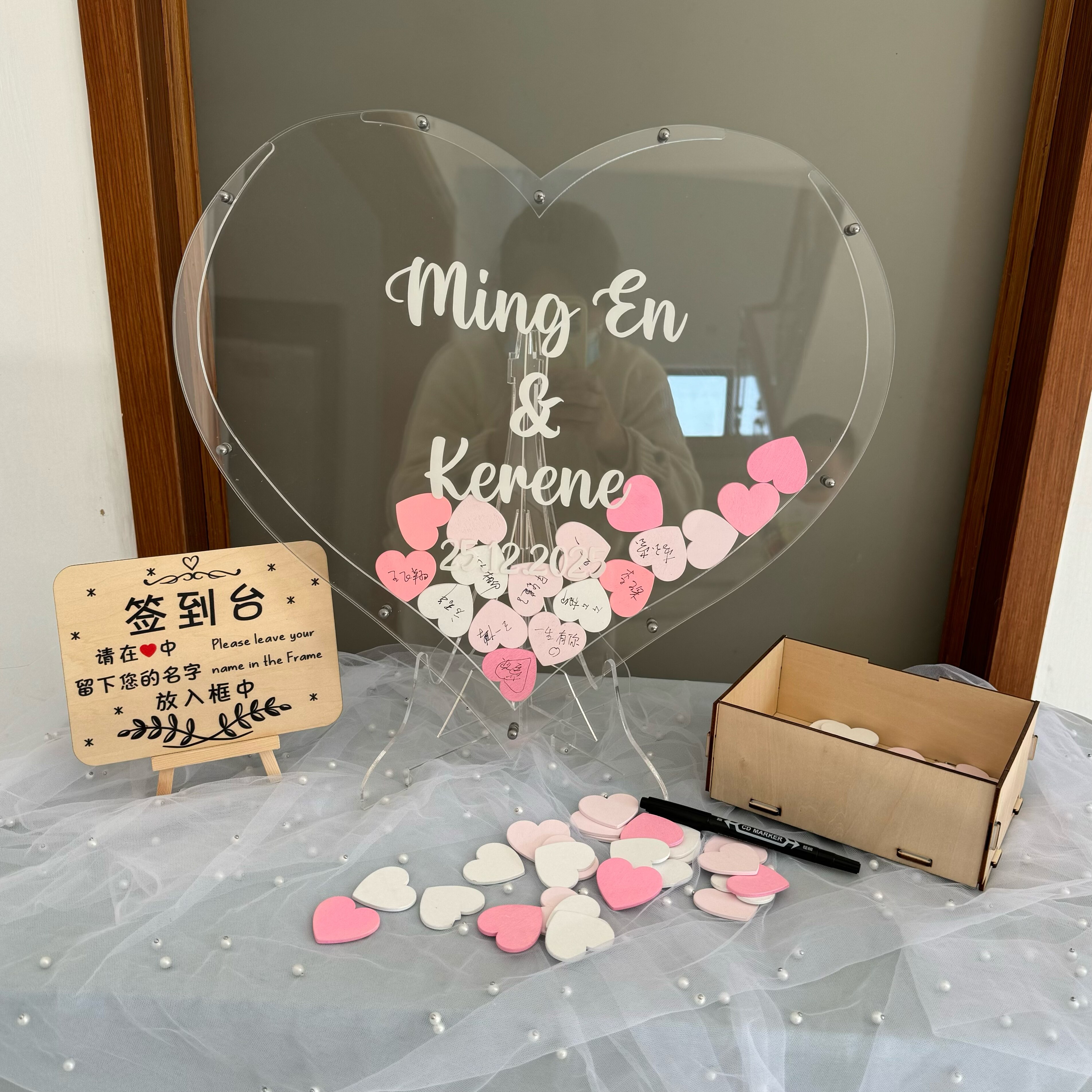 透明亚克力复古欧式婚礼庆爱心签名签到框签名册创意宾客留言结婚