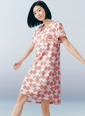 【冰立方】三枪冰泉棉夏季睡裙女短袖凉感宽松带胸垫bra睡裙70510