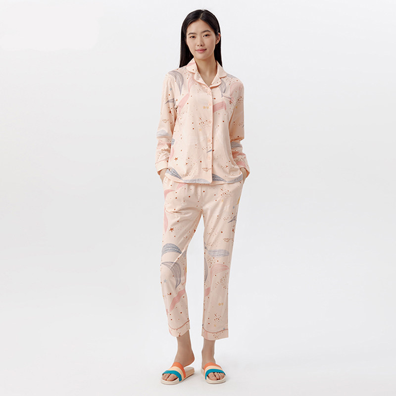 三枪睡衣女纯棉春秋长袖可外穿宽松全棉秋冬家居服套装 81852