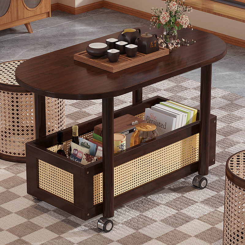 哈尔优楠竹移动茶几置物架