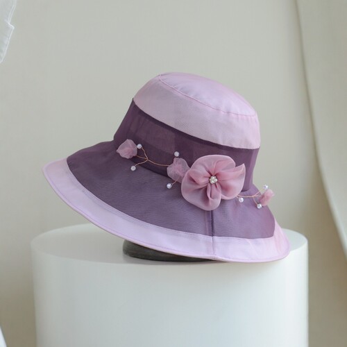 高品质桑蚕丝渔夫帽女优雅花朵