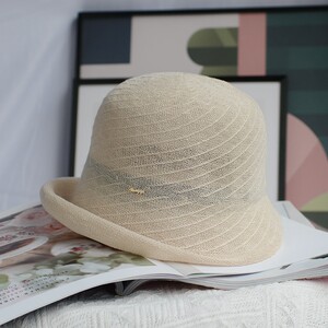 亚麻帽子女春夏遮阳帽防晒日系文艺卷边渔夫帽韩版小沿草帽太阳帽