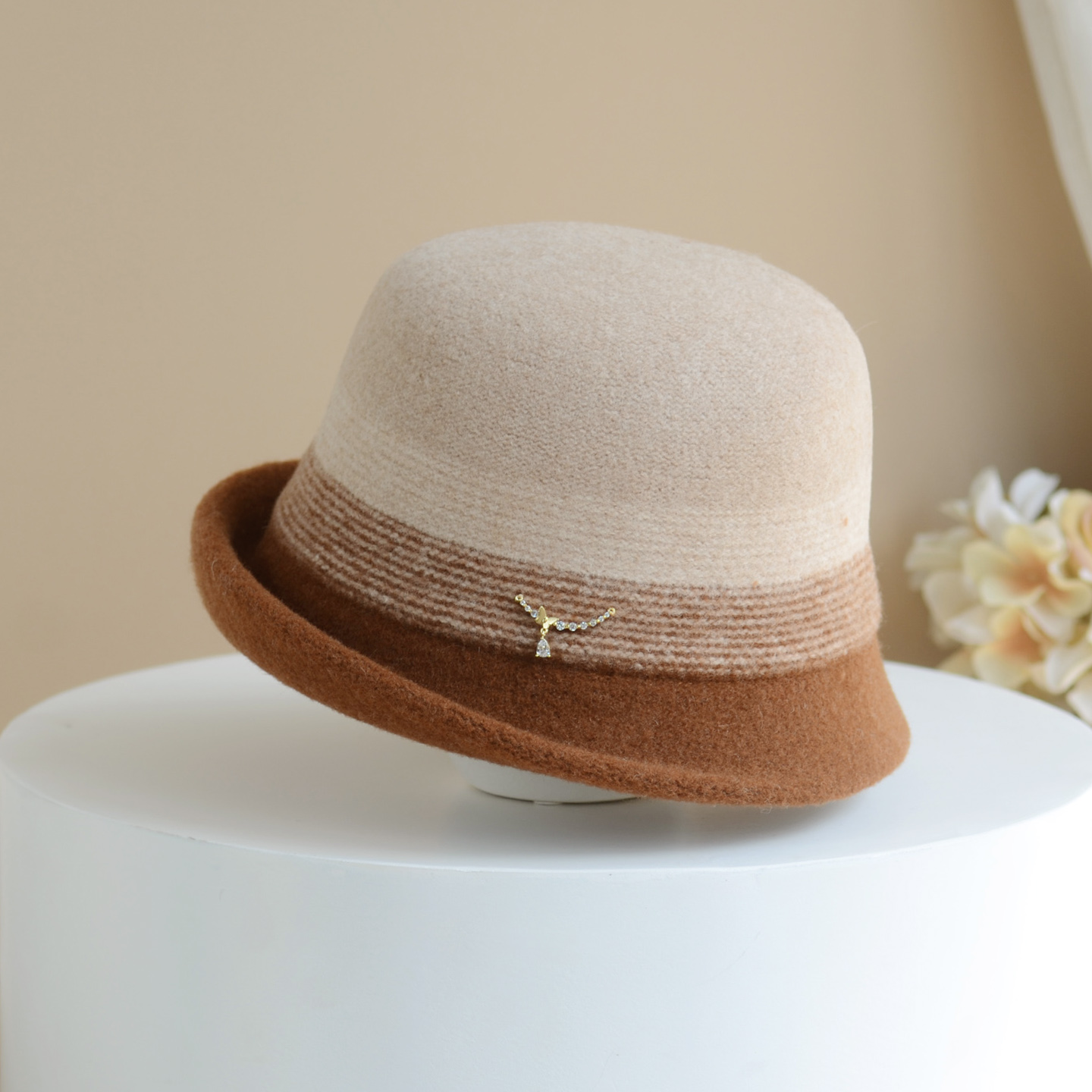 日系卷边羊毛渔夫帽女秋冬保暖