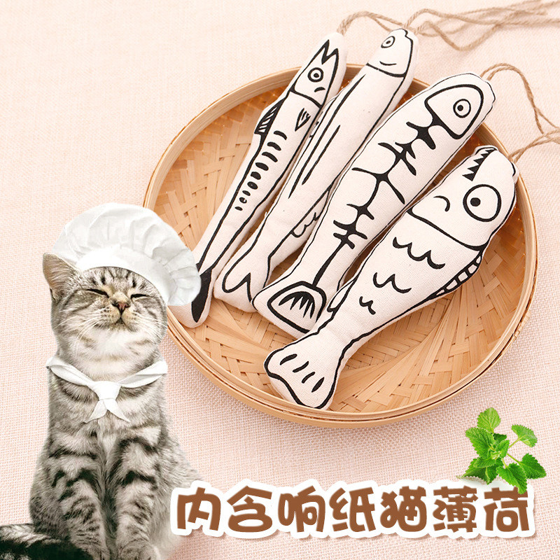 猫咪逗猫棒啃咬挂笼子自嗨解闷响纸声响猫薄荷棉质布艺鱼陪伴玩具