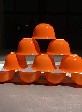 潮州超薄胎橙色高骨瓷盖碗套装 潮汕工夫小茶杯 反口小客杯