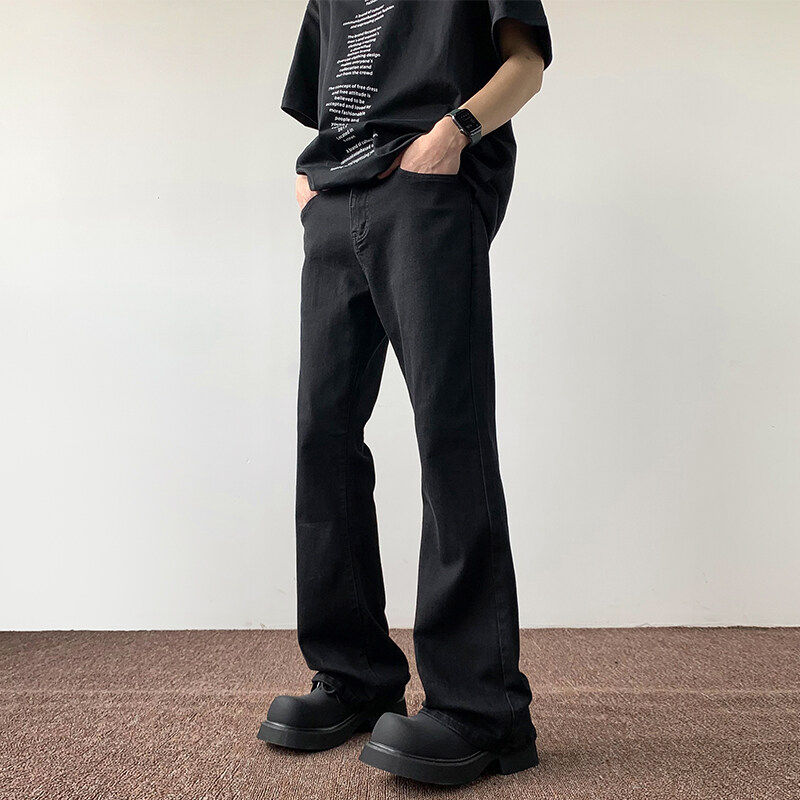 高级感牛仔裤男秋冬季新款纯色垂坠感宽松直筒裤美式大码阔腿长裤