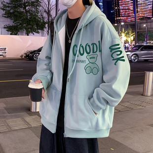 美式连帽加绒卫衣男秋冬季宽松潮牌高街休闲oversize加厚重磅外套