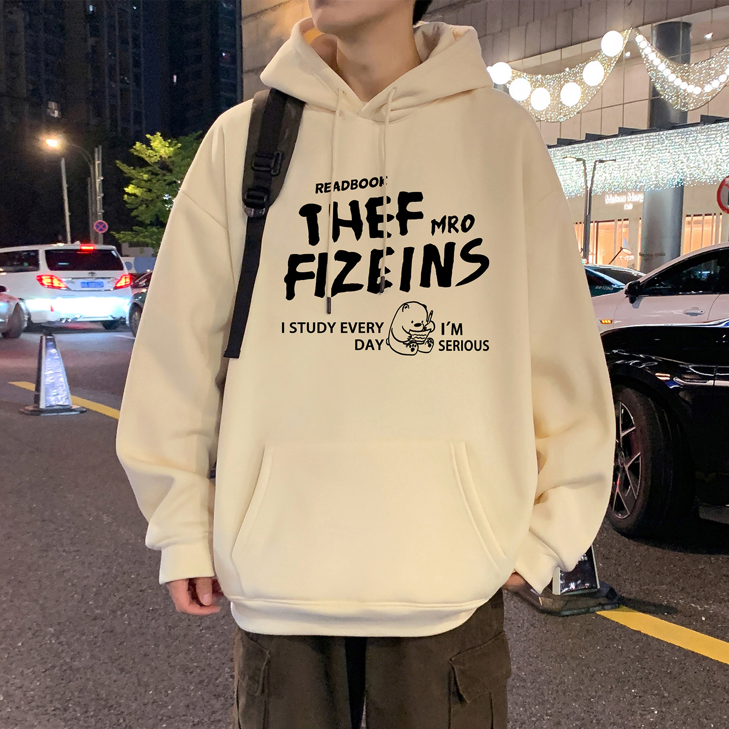 连帽卫衣男秋季新款宽松港风字母印花外套青少年休闲百搭套头帽衫