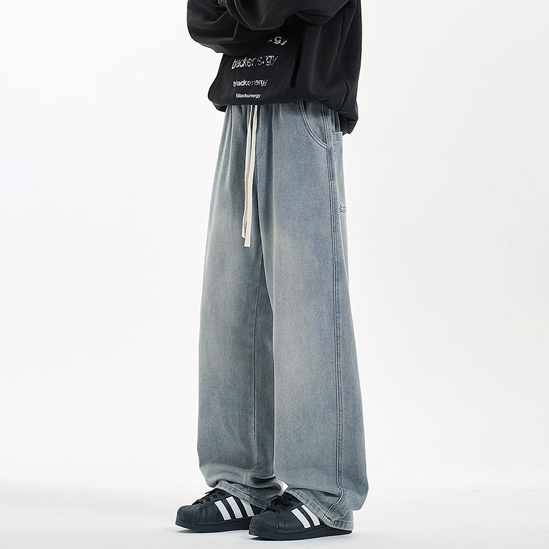 2026春秋季新款美式复古水洗牛仔裤男宽松直筒cleanfit阔腿长裤子