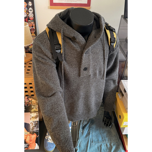 美式纯色连帽针织衫男秋冬季新款cleanfit连帽外套潮牌高级感毛衣