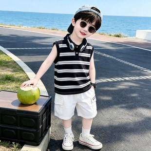 男童夏季无袖套装2026新款儿童卡通短袖短裤两件套夏天运动衣服薄