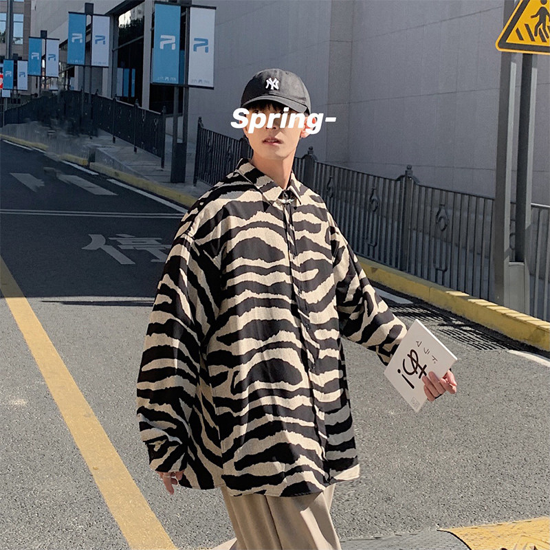 Spring wear Korean zebra Long Sleeve Shirt Men's loose and lazy style shirt