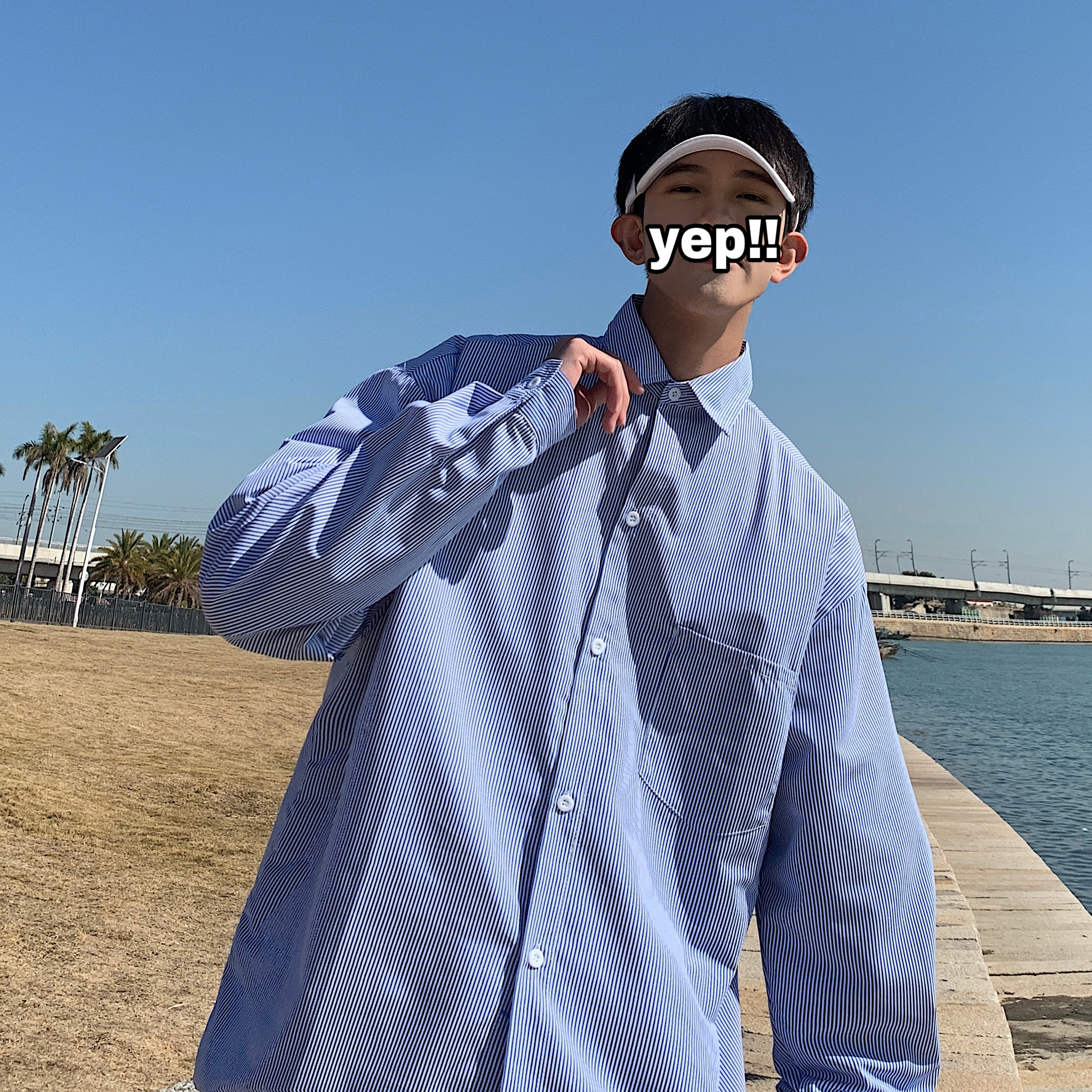 New popular loose casual shirt, versatile stripe long sleeve shirt, no iron