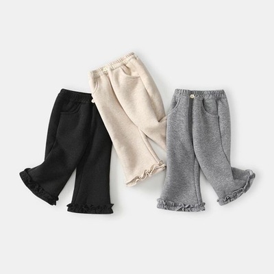 女童裤子冬装新款儿童休闲外穿花边长裤女宝宝加绒喇叭裤冬季女孩