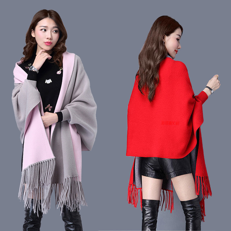 斗蓬围巾披肩两用加厚保暖春秋冬季韩版披风女士披巾带袖子外套潮