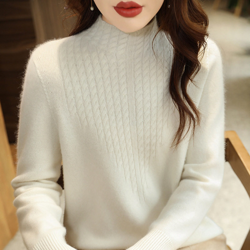 2026秋季新款都市风100%纯羊毛衫女半高领套头常规毛衣女士羊绒衫