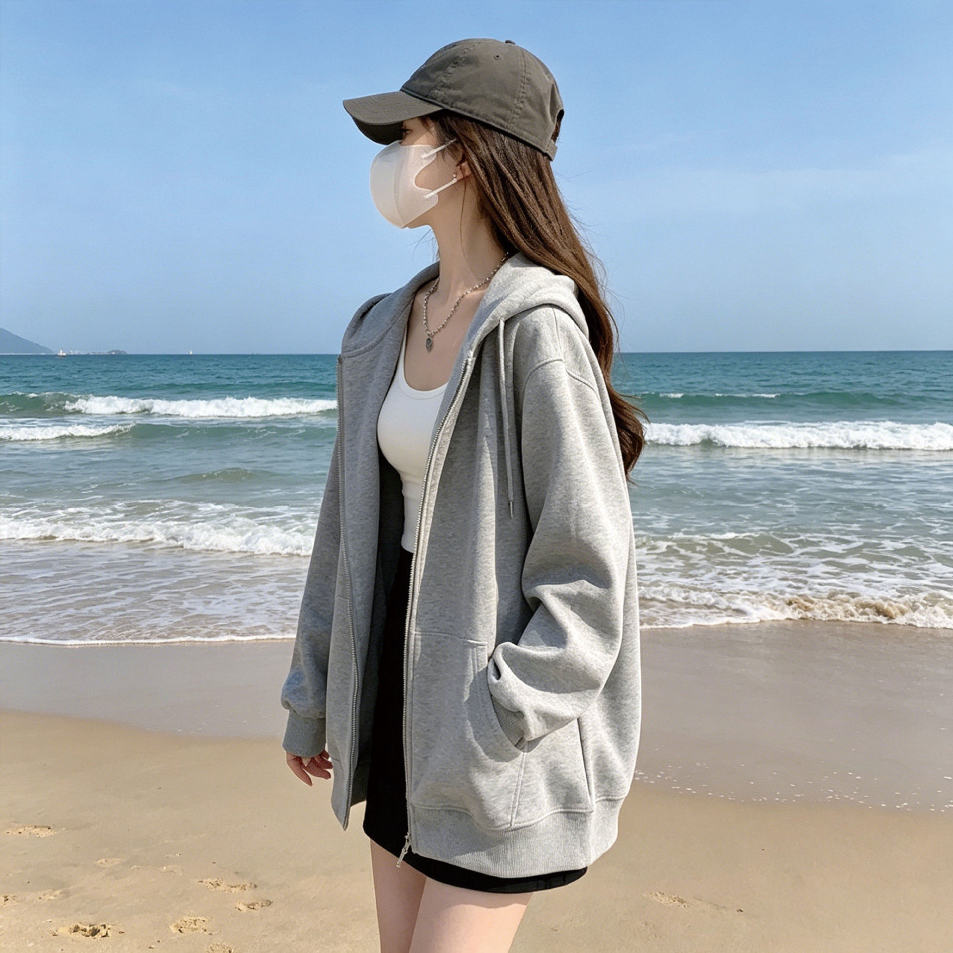 重磅连帽卫衣女秋冬季新款加厚宽松BF慵懒风外套休闲拉链开衫上衣