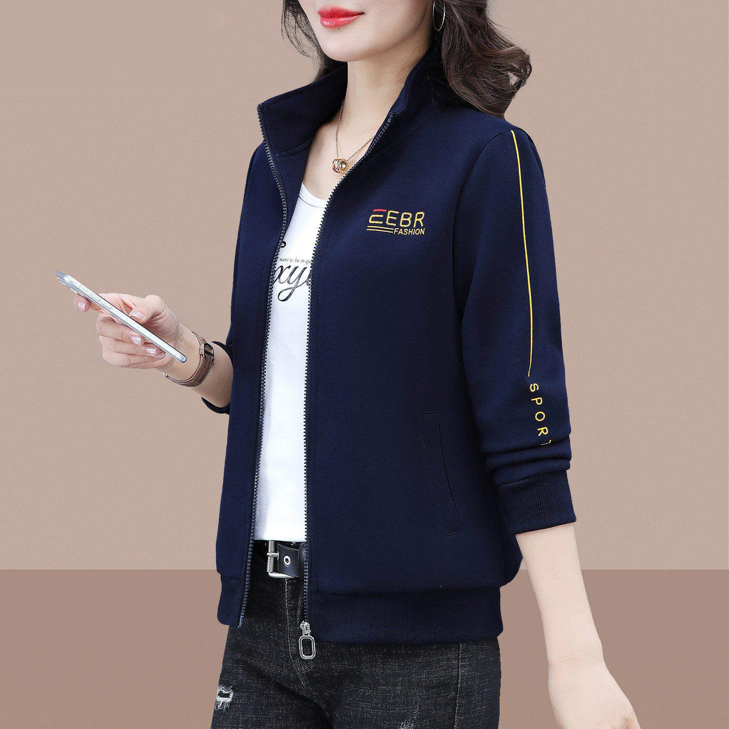 高品质粉色卫衣外套女春秋2026新款妈妈入秋薄款休闲宽松短款上衣