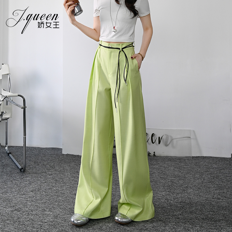 绿色阔腿裤女夏季新款高腰挺阔显瘦垂感休闲裤百搭直筒拖地长裤子