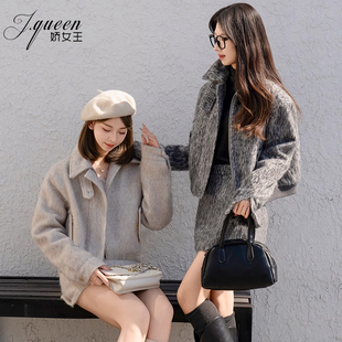 高级感立领简约拉链韩系外套短裙两件套 新款 小香风毛呢套装 秋冬季