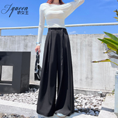 甩裤 垂感阔腿裤 高腰绑带高级宽松显瘦压褶裙裤 拖地长裤 女秋季 时尚