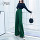 拖地裤 高腰收腹阔腿裤 西装 垂感绿色直筒裤 女春夏雪纺显瘦休闲长裤