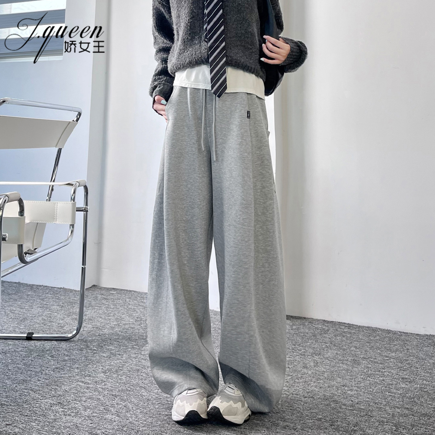 松紧腰绑带卫裤女秋冬季新款宽松显瘦垂感慵懒休闲运动裤阔腿裤子,女装/女士精品,卫裤,淘宝优惠券,粉丝福利购,淘宝优惠卷