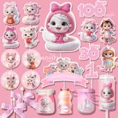 粉色蛇年蛇宝宝甜品台装 饰品蛋糕插件推推乐满月百天插牌周岁贴纸