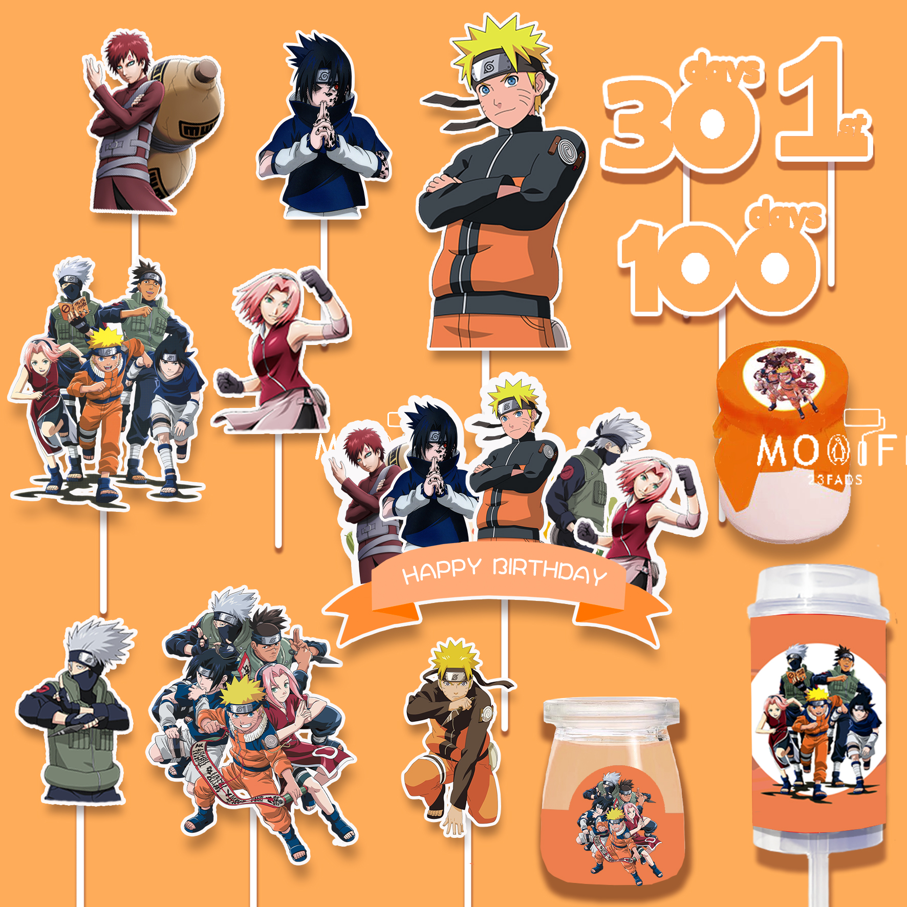 橙色火影忍者甜品台生日蛋糕装饰