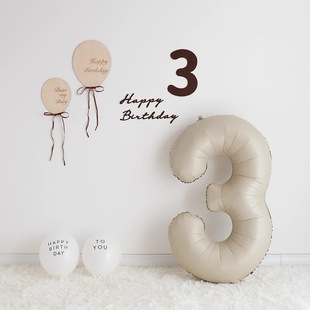 复古韩式宝宝百天一周岁生日布置背景墙奶油色系数字气球装饰ins