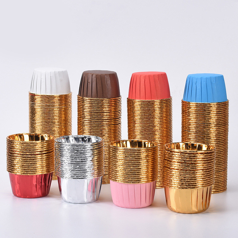 慕斯蛋糕纸杯金色粉卷边甜品装饰