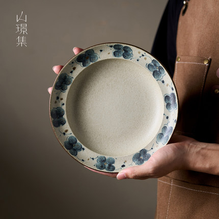山璟集景德镇陶瓷碗日式手绘花边圆形碗家用餐具碗盘碟饭碗汤面碗