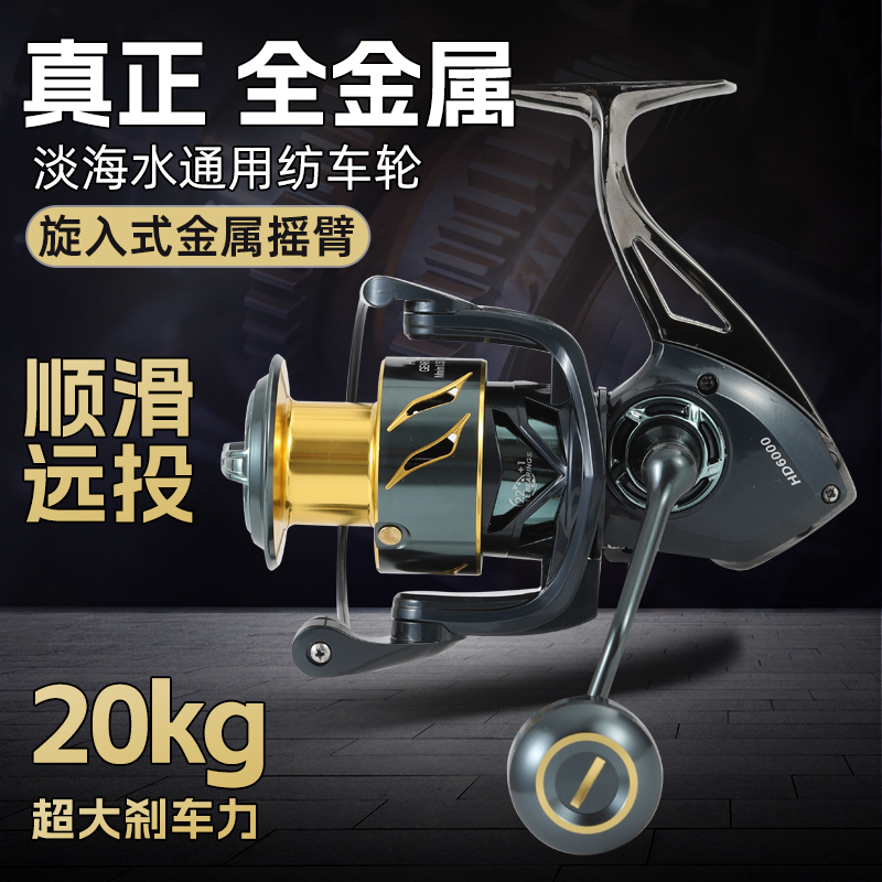 黑鹰海钓版全金属渔轮斜口远投轮旋入式路亚纺车轮海竿轮锚鱼轮