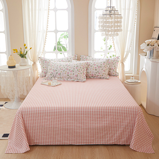 小清新简约条格纯棉床单单件230x250cm双人床1.8学生宿舍全棉被单