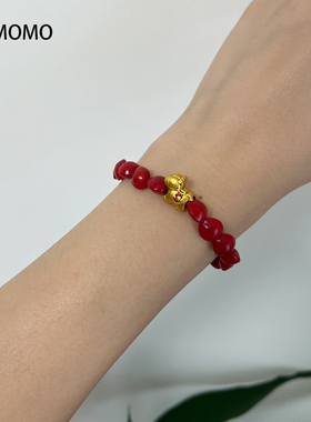 LIMOMO马年本命年送礼自留款红色相思豆马上发财小马弹力绳手串女