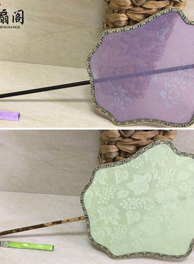 简约异型大团扇定制中国风汉服仿花罗长柄儿童小扇古风舞蹈女宫扇