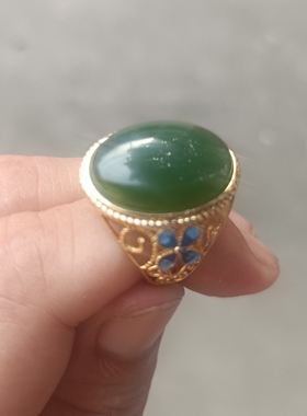 和田玉碧玉戒指女俄料菠菜绿奢华大气高级感食指戒开口不掉色