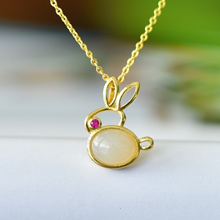和田玉白玉前途无量兔子吊坠女玉兔挂件玉坠项链送女友礼物不掉色