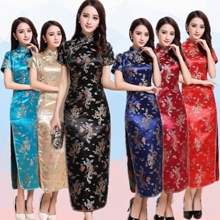 斜襟新款酒红色连衣裙龙凤女装改良短款暗黑朋克硬核蹦迪长款旗袍