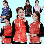 男女士拍照表演中式 超市收银员过年圣诞喜庆工作汉服唐装 棉袄马甲