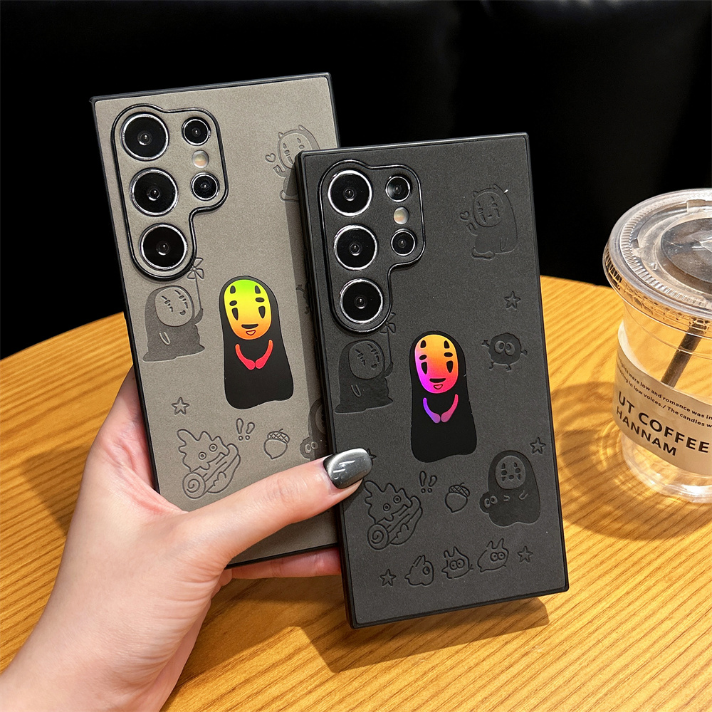 可爱创意宫崎骏动漫龙猫无脸男适用三星Galaxys25Ultra镭射手机壳小羊皮24plus全包精孔23U简约复古个性