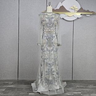 鱼尾礼服长裙女银色表演晚装 年会晚会主持人长裙宴会裙敬酒走秀