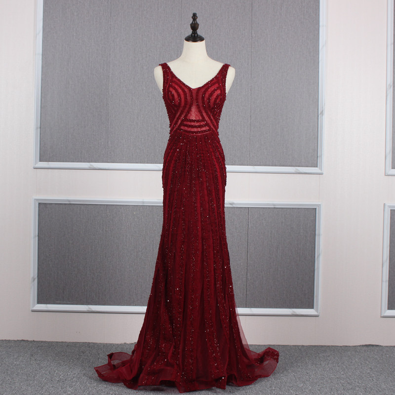 新款修身显瘦晚礼服 及地大摆敬酒长裙 主持演出服宴会拖尾表演服