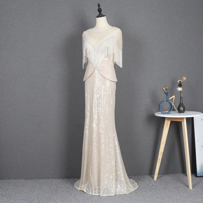 新款晚礼服流苏亮片闪耀主持年会晚宴摄影修身显瘦气质鱼尾长裙,女装/女士精品,礼服/晚装,淘宝优惠券,粉丝福利购,淘宝优惠卷