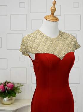 礼服裙新款结婚红色礼服新娘敬酒礼服主持人修身定制晚礼服女