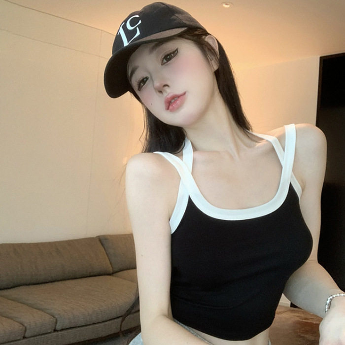 韩版纯欲辣妹挂脖吊带美背背心带胸垫裹胸外穿打底一体式抹胸上衣