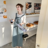 高级小众薄款牛仔条纹背带连衣裙女夏季超火好看慵懒减龄宽松长裙，女装连衣裙，2C161